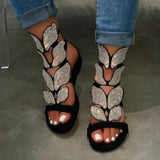 Bow Water Drill Flat-Soled Sandals Women 2025 Summer Hollow Roman
