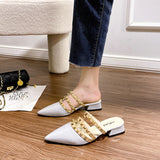 Rivet Cool Slippers Women Wear Flat-Bottomed Summer Shoal Sharp Leather Tip Half