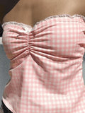 Lace Stitching Plaid Bandeau Top- Outfit