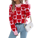 Autumn And Winter Lattice Love Lantern Sleeve Sweater Valentine's Day Women's