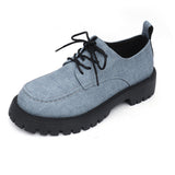 British Wind Large-Size Thick-Sed Leather Shoes Women's Spring And Autumn New Thick Heel Lace Small Leather