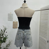With Chest Cushions Denim Bra Sleeveless Top Single Buckle One-Pack Short Vest