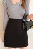 Women Wrap Slim Bodycon Dress Diagonal Collar Long Sleeve Sheath Knitwear Office Midi Dresses Female Autumn Winter