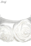Summer Fairy Elegant White Flower Decoration Crop Top for Women Fashion Sleeveless Stretchy Slim Tanks Top