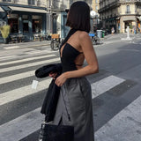 Zingj Women's Fall 2024 New Fashion Personality Hot Girl Street Wind Exposed Back Hollow Bottom Slim