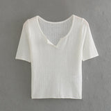 New Spring Style Open-Necked Half-Sleeved Sweater Shows Thin Solid Color Sweater