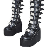 Zingj 2023 New Metal Buckle Band Platform High Boots Women's Plus Size Women's Boots- Outfit