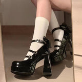 Lolita Shoes 2025 Spring New Fashion Bow High Heel Single Shoe Pearl Buckle Thick