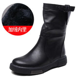 Kraft Retro-Winded Sleet Boots Women Autumn And Winter New Horse Boots Flat-Bottomed Knight Boots Side Zippered Work-In-Work Martin