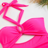 2025 New Bikini Solid Color Sexy High-Waisted Bikini Swimsuit
