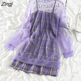 Sets Women Purple Sweet Ladies Retro Korean Style Students Fresh Mini Two Piece Casual Holiday Girls Slim Ins Maiden