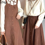 Women Sets 2 Piece Bow Shirts Button High Waist A-line Dress Elastic Draped Mid-calf Skirts Sweet College Korean Style