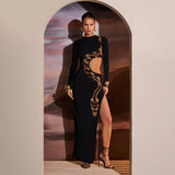 Zingj Women's Autumn And Winter Hot Girl Show Waist High Slit Long Sleeves Sexy Snake Print Long Skirt