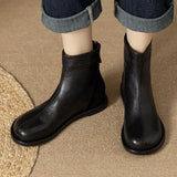Design Retro Round Head Thin Boots Women Autumn And Winter New Flat Bottom Martin Boots Soft Commute Low And Short Boots