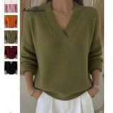 Wear Autumn And Winter New Solid Color V-Neck Knitting Shirt Women Loose Thin Knitting Jacket Thick