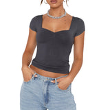 Summer New French Retro Wide Shoulder Banded Chest Folds Short-Sleeved Women Wear Ins Tide