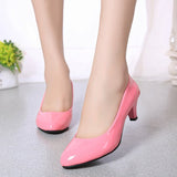 High Heel Single Shoes Women's Low-Heeled Fashion Tip Shoes 5CM Coarse Heel Casual Leather Shoes Low Heel Work Performance
