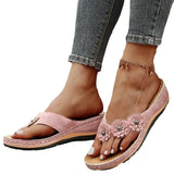 Slippers Women 2025 Summer New Three Flowers Slippers Thick Bottom Clip Toe Beach Flip-Flops