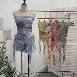 Tie Dyed Lotus Leaf Edge Mesh Shaft Irregular Ribbon Thin Belt Wrapped Bra Vest Top