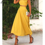 Summer Casual Ruffles Sleeveless Backless Corset Crop Tank Top & A Line Maxi Skirt Set Women's Two Piece Dress Holiday