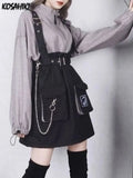 Zingj Women Gothic Punk Lolita Dress Casual High Waist Long Sleeve Girl Fake Two Piece Contrast Patchwork Dresses+Belt Outfit 1215-0-Outfit