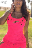 Out Holes 2023 Sexy Women Summer Dress Tie Dyeing Print Bodycon Mini Dress Beach Clubwear Sleeveless Short Pencil