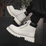 Zingj Men's Thick Platform Increased British Wind Winter Velvet High Top Motorcycle Cargo Ankle Boots
