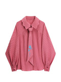 Women's Shirts Fashion Long Sleeve Peter Pan Collar Chic Tops Female Korean Vintage Streetwear Casual Loose Kawaii Pink