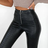 High Waist Crocodile Pattern Slim Zipper