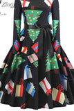 Vintage Christmas Women Petal Sleeve Elegant Party Clothes Ladies Casual Winter Midi