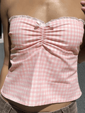 Lace Stitching Plaid Bandeau Top- Outfit