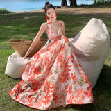 Zingj Photo Summer Embroidered Red Lily Flower Wings Hanging Neck Back Dress