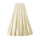 Version Of The Thin Spring New Bright Face Luster High Waist 100 Folds A Word Showing Skinny Dress Half-Dress Skirt