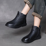 Layer Of Cowhide Wool Short Boots Women 2025 Autumn And Winter New With Cotton Boots Fashion Flat Bottom Soft Base Martin