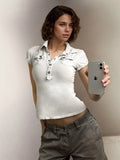 Retro Two-Sided Pocket Polo Collar Short Casual T-Shirt T-Shirt T-Shirt Buckle Work-Loaded