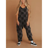 Women's Check-Print Leisure Large Pocket Jumpsuit Wish Loose