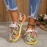 New Large-Size Lace With Color Low-Top Single Shoes Women Graffiti Lazy Man Canvas Flat-Bottomed Casual Single
