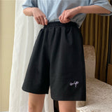 Women Summer Loose 3XL Solid Embroidery BF Wide-leg Knee-length Harajuku Casual Simple Ins Trendy All-match Students