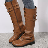 Belt Buckle Long-Tman Rider Boots Women Autumn New Round Head With T-Skin