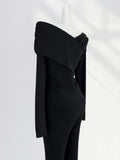 Zingj Mall With The Advanced Sense French Inclined Shoulder Long Sleeve T Shirt Pure Body Early Spring New Black One Word Shoulder Coat