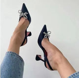 New Stiletto Heel Pointed Toe Strap High-Heeled Sandals Women's Rhinestone Bow