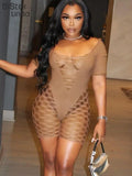 Sexy Hollow Rompers Women Short Sleeve See Through Skinny One Piece Playsuits Female Party Clubwear Workout