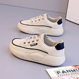 Round Head Single Shoes Women Wear 2025 Autumn New Lace-Collage Casual Shoes With Thick-Soled Rocking