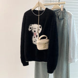 Spotted Dog Watery Wool Sweater Women Winter Soft Languid Horse Hair Long Knitted Blouse Autumn And