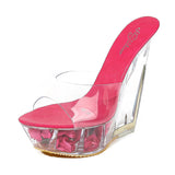 Zingj Korean Thick Platform Ultra High Heel Sandals High Transparent Special Crystal Shoe Waterproof Platform 15CM Wedge Wedge Women's