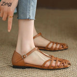 Roman Toe Sandals Women's Thick Heel 2023 Summer Shoes for Women Chaussures Femme Dames Flats Ladies