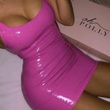 Women's New Dress Summer Sexy Sleeveless Leather Zipper PU Ass Dress