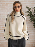 Autumn And Winter Half-High Three-Dimensional Stripe Thin Leisure Loose Knitted Knitted Jersey Languid