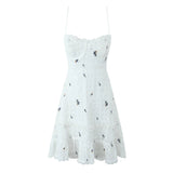 White Embroidery Flower Corset Style Cami Mini Dress- Outfit