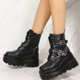 Boots Women 2025 Spring And Autumn New Fashion Rivel Belt Buckle Buckle High-Bottom High-Heeled Women's